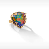 Starlight Trillion Ammolite Ring with White Topaz in 18k Gold Vermeil