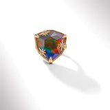 Starlight Trillion Ammolite Ring with White Topaz in 18k Gold Vermeil