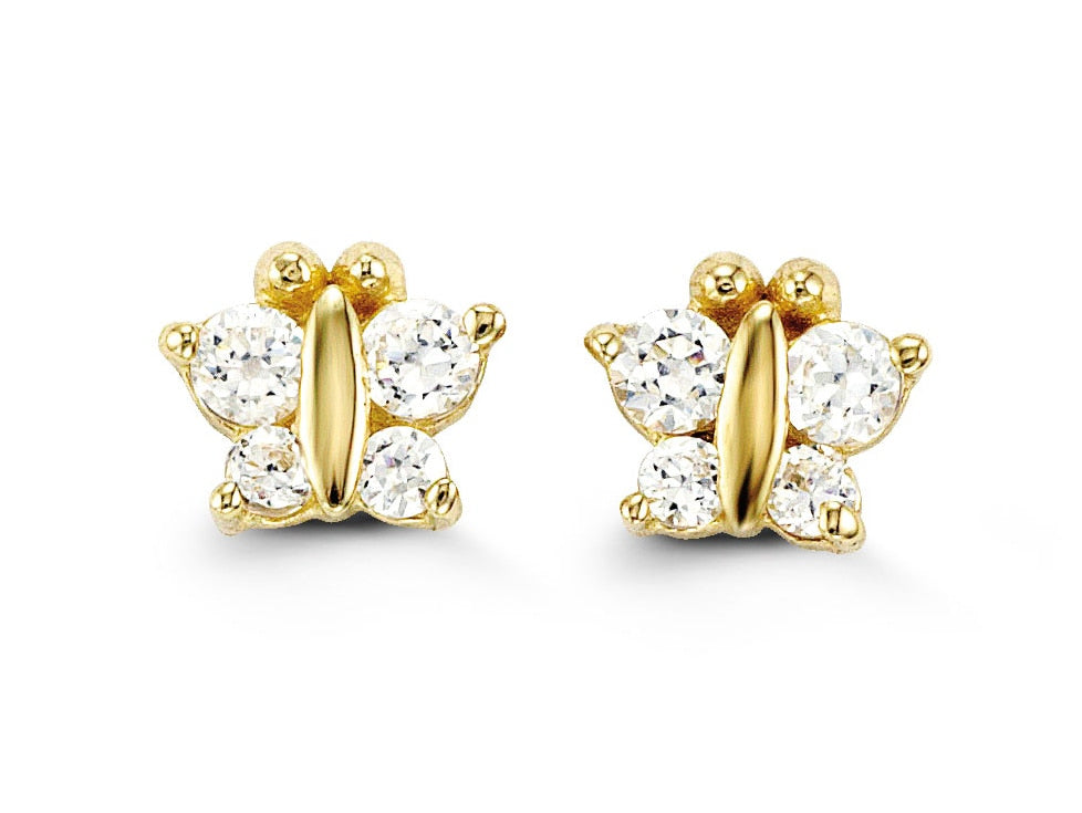 Girls' Flower Cluster Screw Back 14K Gold Earrings - Clear - in Season Jewelry