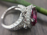 18KT RUBELLITE TOURMALINE DIAMOND RING