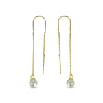 Yellow Gold Pearl Threaded Earrings