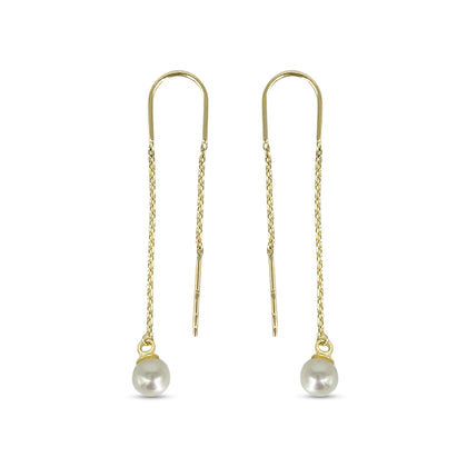 Yellow Gold Pearl Threaded Earrings
