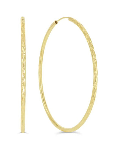 Yellow Gold Diamond-Cut Sleeper Hoop Earrings - 49mm