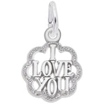 Sterling I Love You with Scalloped Border Charm Pendant