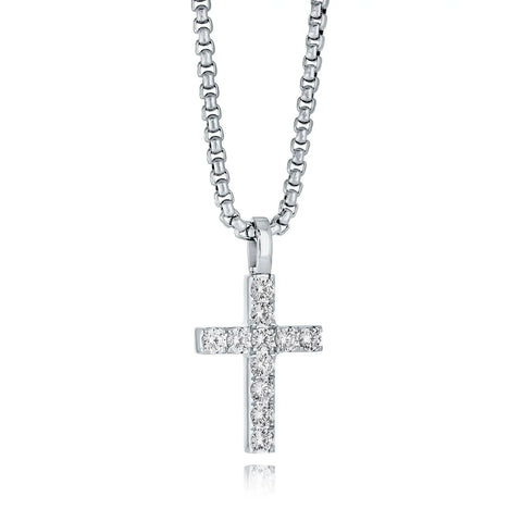 ITALGEM 3MM WHITE CZ CROSS NECKLACE