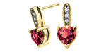 Yellow Gold Garnet Heart Earrings