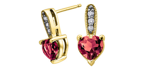 Yellow Gold Garnet Heart Earrings