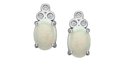 White Gold Opal & Diamond Earrings