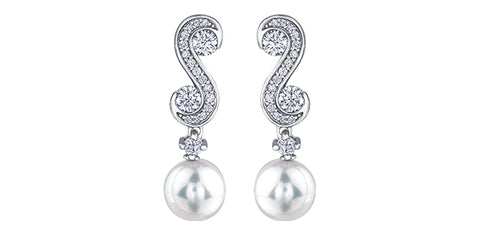 Maple Leaf Diamonds - Pearl Dangle Earrings