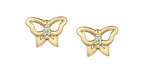 10kt Yellow Gold Diamond Butterfly Stud Earrings