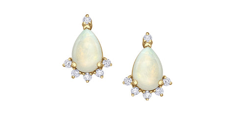 Yellow Gold Opal & Diamond Earrings