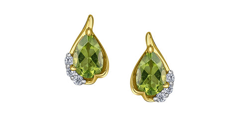 Yellow Gold Peridot & Diamond Stud Earrings