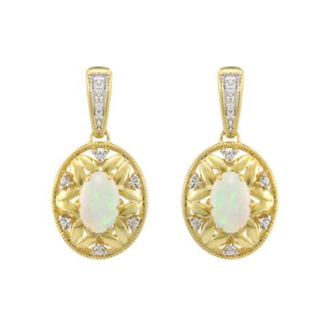 10kt Yellow Gold Opal & Diamond Earrings