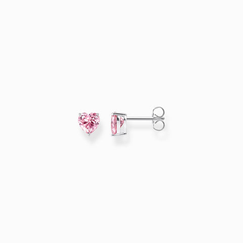 THOMAS SABO Silver ear studs heart-shaped with pink zirconia