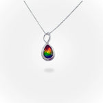 KORITE Infinity Ammolite Pendant in Silver with White Topaz