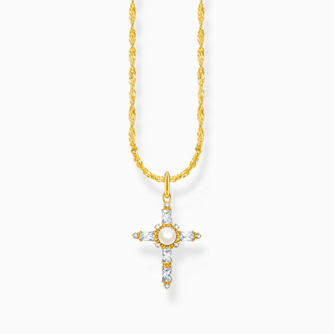 Thomas Sabo Gold-plated necklace with white cross