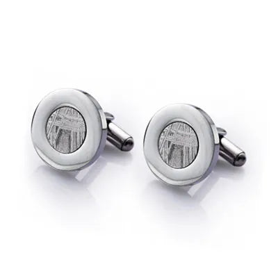 JOSEF ELIAS Round Stainless Steel Cufflinks with Meteorite