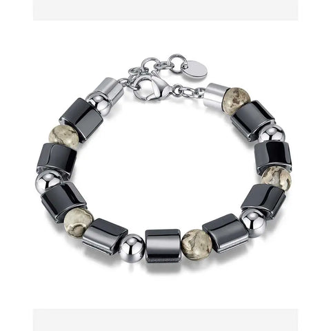 JOSEF ELIAS Stainless Steel Bracelet with Hematite, Frosted Stone
