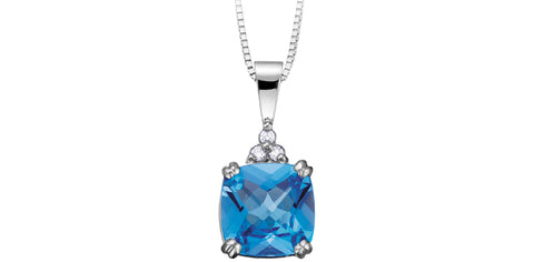 10kt White Gold Blue Topaz & Diamond Necklace