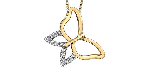 10kt Yellow Gold Diamond Butterfly Necklace