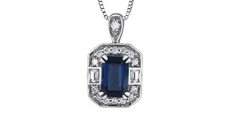 10kt White Gold Sapphire and Diamond Necklace
