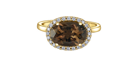 Yellow Gold Smokey Quartz & Diamond Ring