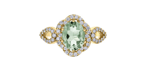10kt Yellow Gold Green Amethyst & Diamond Ring