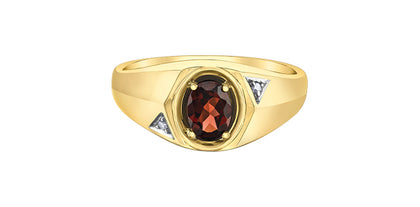 Men's Yellow Gold Garnet Diamond Ring