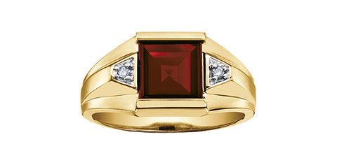 Men's Yellow Gold Garnet Diamond Ring