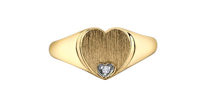 Yellow Gold Heart Signet Diamond Ring