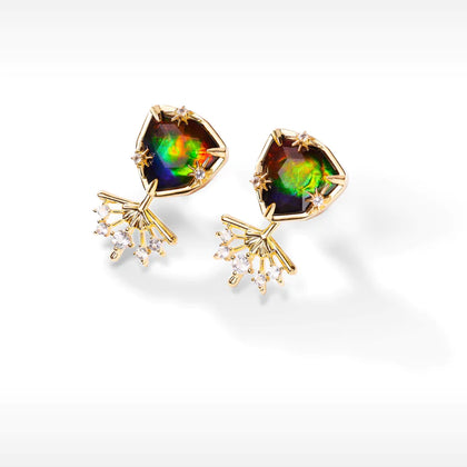 Starlight Trillion Ammolite Stud Earrings with White Topaz Earring Jacket in 18k Gold Vermeil