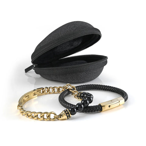 ITALGEM Agate Beads and Leather Bracelet Stack With Travel Case