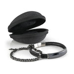 ITALGEM Gunmetal Steel Beads and Leather Bracelet Stack With Travel Case