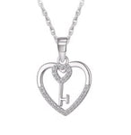 Sterling Silver Crystal Heart Key Necklace