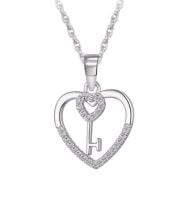 Sterling Silver Crystal Heart Key Necklace