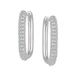 Sterling Silver Rectangle Crystal Hoop Earrings