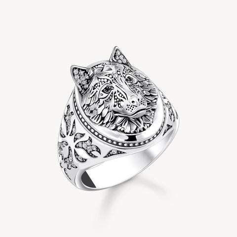Thomas Sabo Silver blackened signet ring Wolf