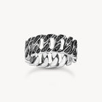 Thomas Sabo Silver wide ring with chain links and black stones