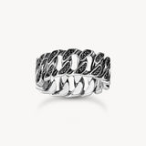 Thomas Sabo Silver wide ring with chain links and black stones