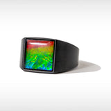 KORITE Midnight Ammolite Ring in Matte Black Titanium