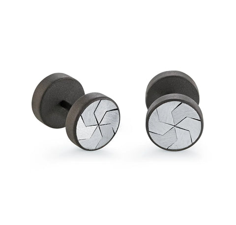 ITALGEM STEEL BLACK FUTURISTIC STUD EARRINGS