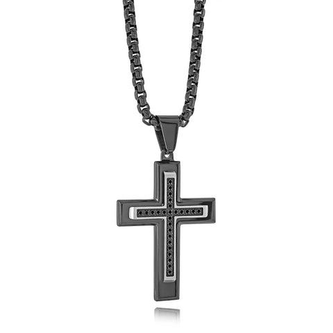 ITALGEM BLACK CZ CROSS NECKLACE