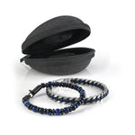 ITALGEM Blue Tiger Eye Beads and Leather Bracelet Stack With Travel Case