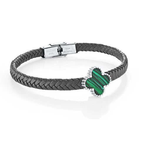 ITALGEM STEEL MALACHITE CLOVER BRACELET