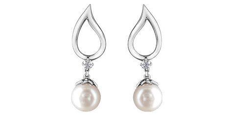 Maple Leaf Diamonds - Pearl Dangle Earrings