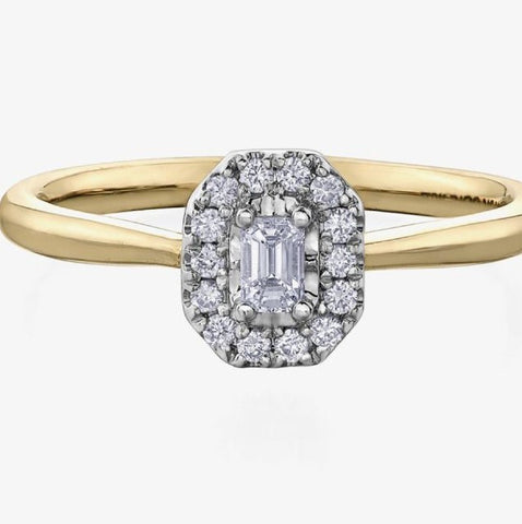 Gold Emerald Cut Diamond Halo Ring