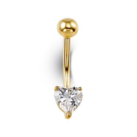 14kt Yellow Gold CZ Heart Belly Ring
