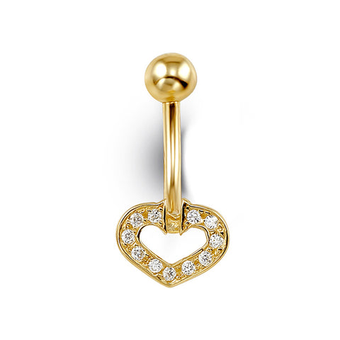 14kt Yellow Gold CZ Heart Belly Ring