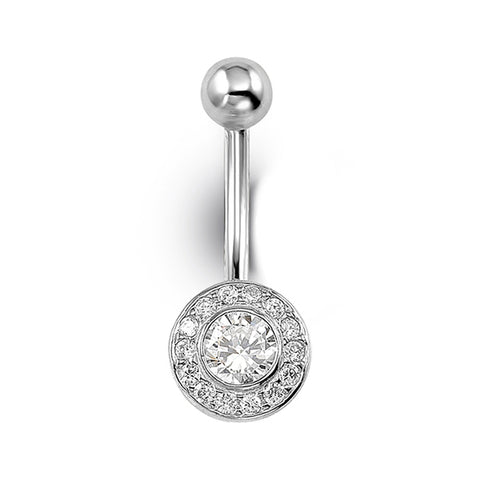 14kt White Gold CZ Halo Belly Ring