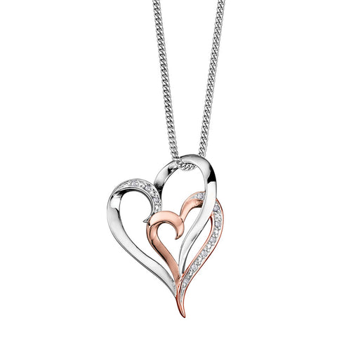 White & Rose Gold Diamond Heart Necklace